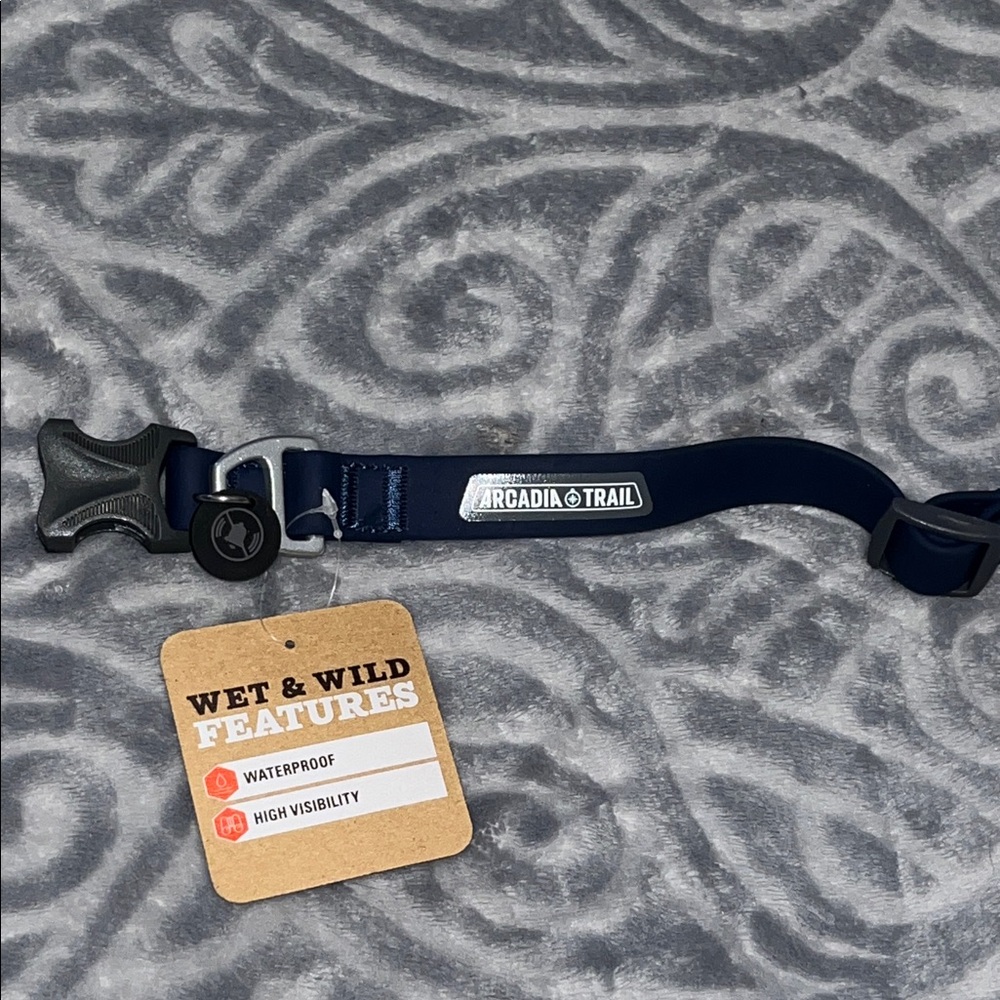 Dog Collar by Arcadia Trail in Blue & Gray waterproof size S NWT
